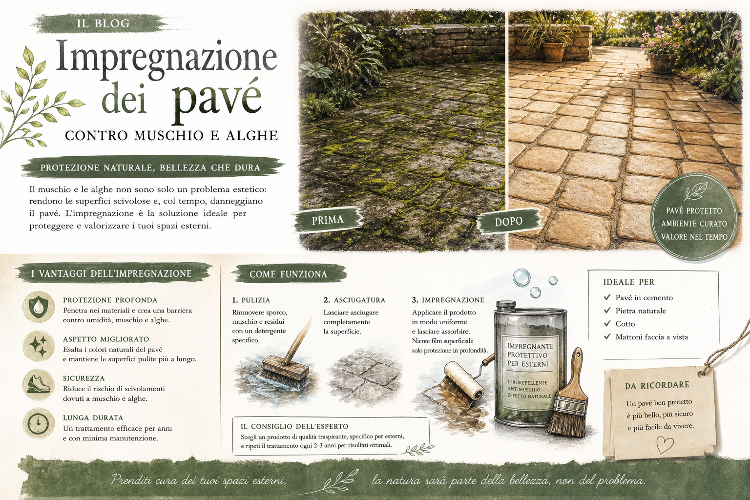 Impregnazione dei pavé contro muschio e alghe